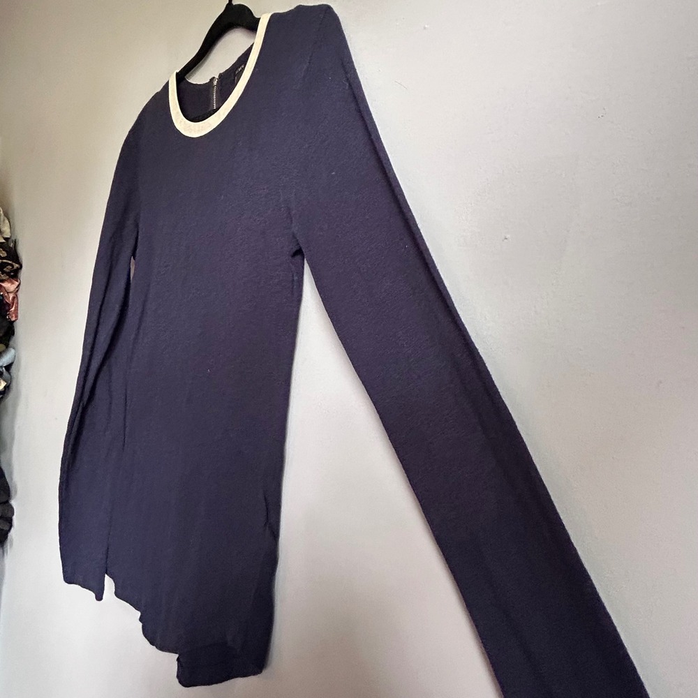 J.Crew Navy Blue Cotton Long Sleeve Top Metallic Trim Back Zip Small - Picture 8 of 8